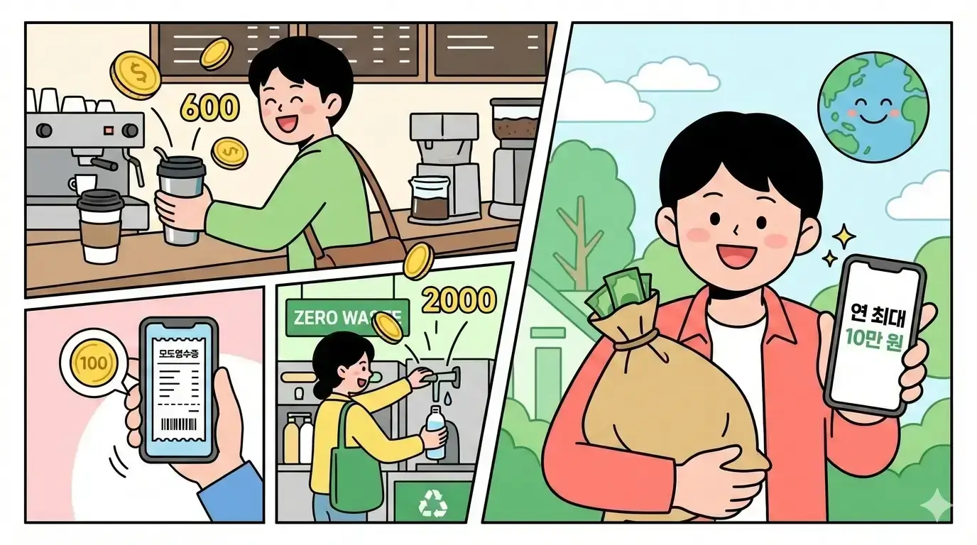텀블러 쓰면 600원 적립! 탄소중립실천포인트 혜택 2배 확대, 연 최대 10만 원 받으세요