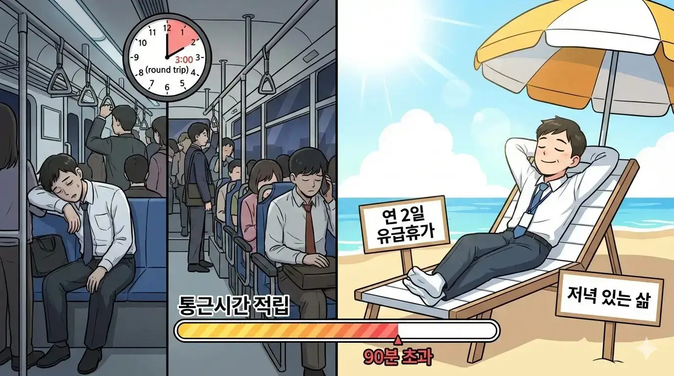왕복 3시간 출퇴근길, 연 2일 유급휴가로 보상받으세요! 2026년 통근시간 저축휴가제 도입