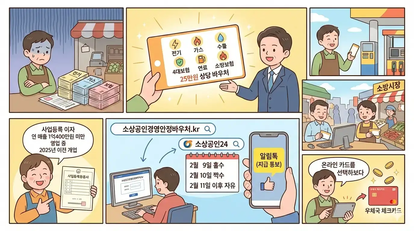 2월 9일 오늘부터 영세 소상공인 고정비 부담 완화 지원: 경영안정 바우처 25만원 지급